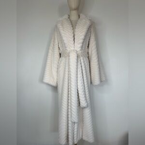 Long Champagne Faux Fur Coat Belted Full Length Luxury Winter Statement Piece